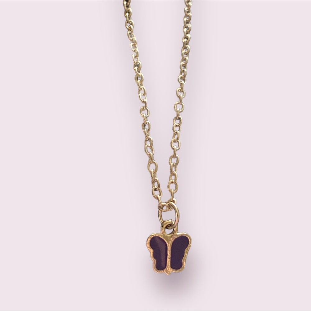 Handmade Silver & Purple Butterfly Charm Adjustable Necklace
